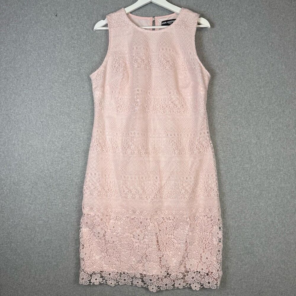 Karl Lagerfeld Women's Floral Lace Sleeveless Sheath Dress Pink Size 12